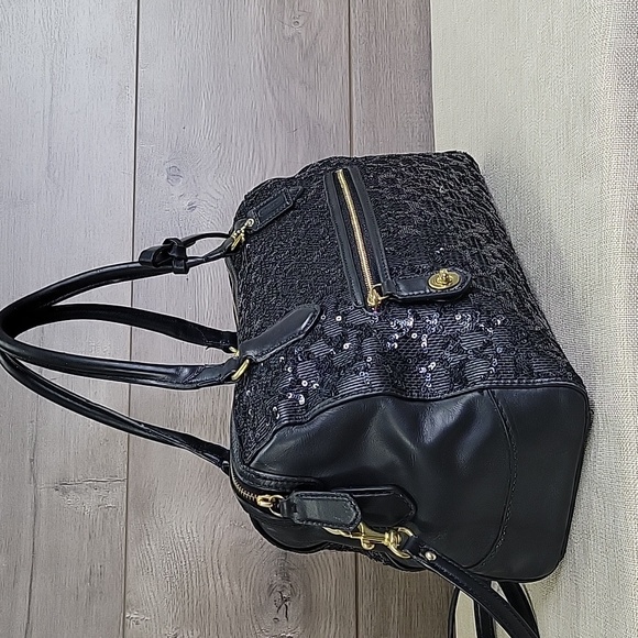 Coach Poppy Black Sequin Signature Satchel Crossbody Shoulder Bag 26438 - Picture 3 of 14